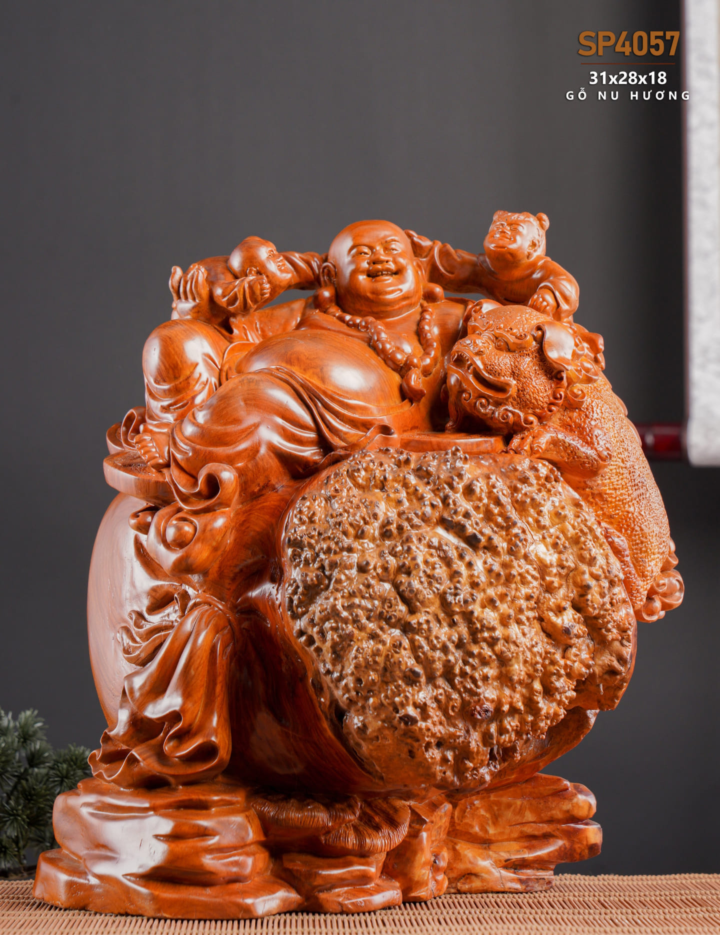 Đồ gỗ đẹp Liên Hà-Tượng phật Di Lặc nu hương