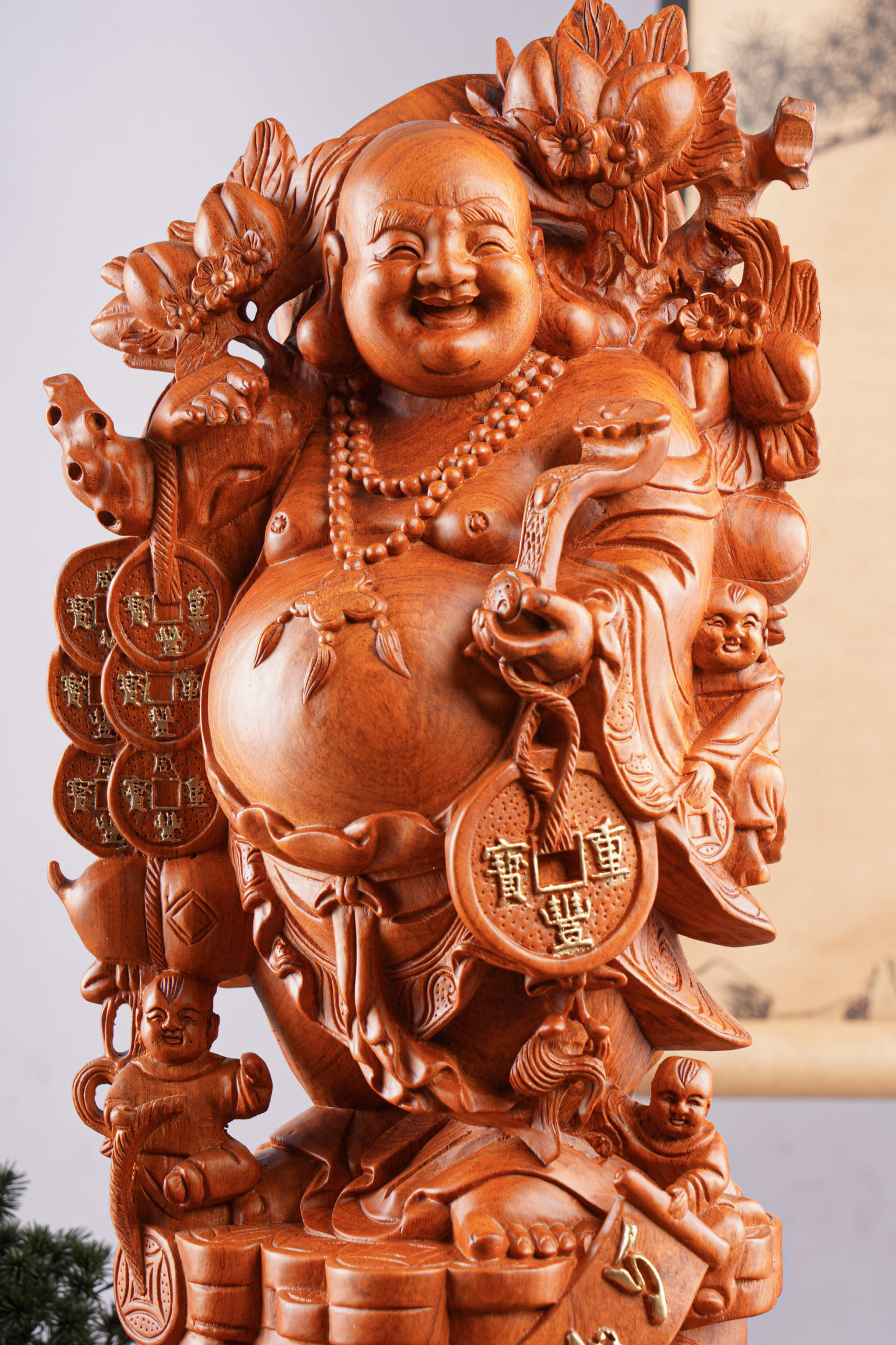 Đồ gỗ đẹp Liên Hà-Tượng phật Di Lặc  Vạn sự như ý gỗ hương