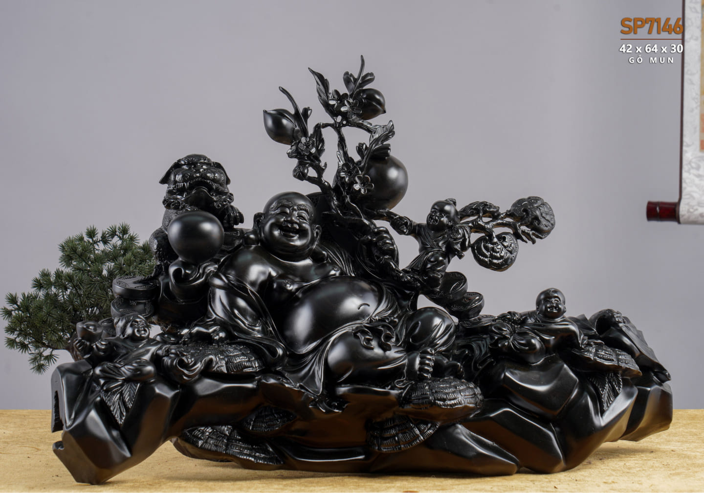 Đồ gỗ đẹp Liên Hà-Tượng phật Di Lặc gỗ mun sừng gs12