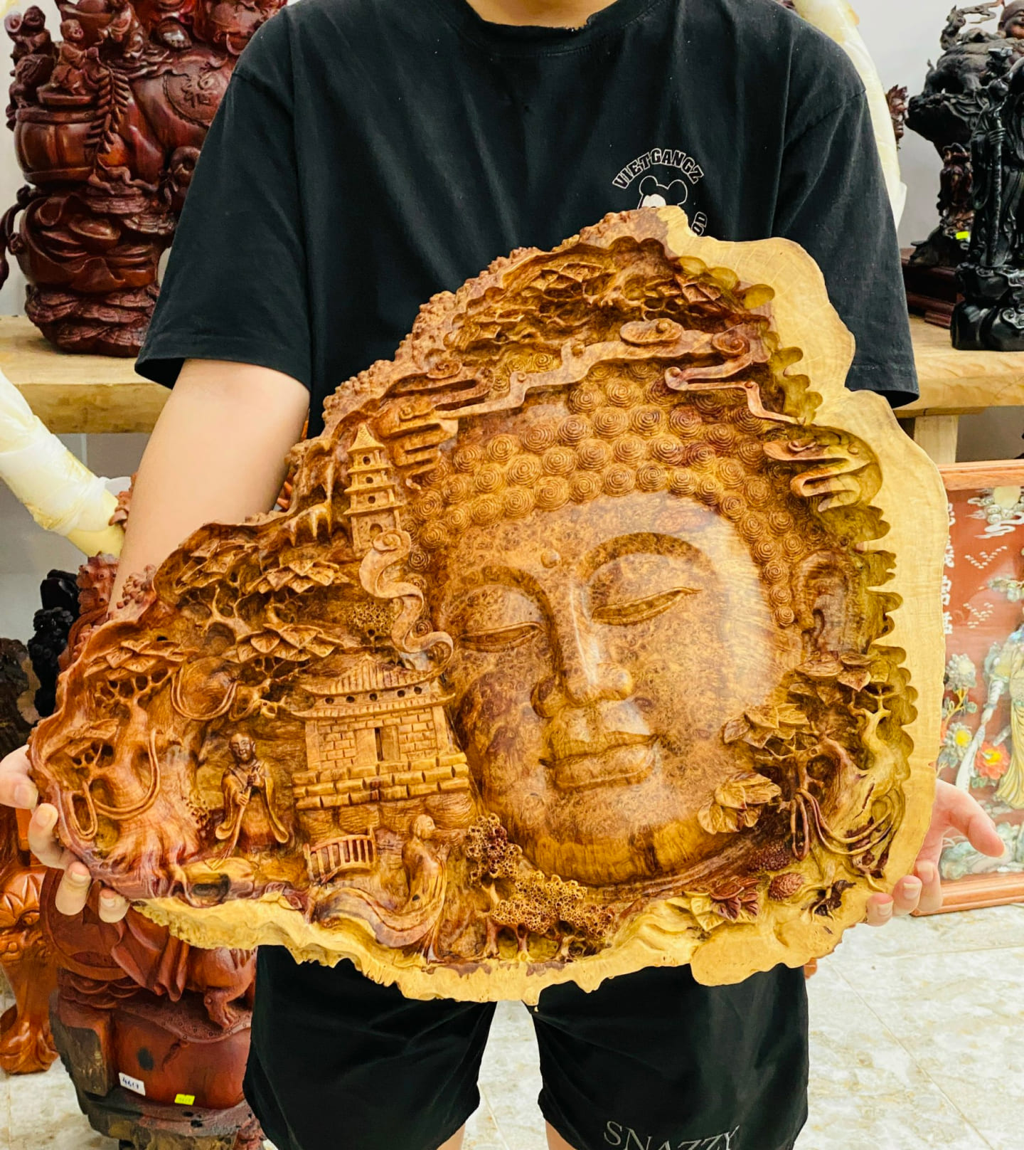 Đồ gỗ đẹp Liên Hà-Diện phật gỗ nu hương