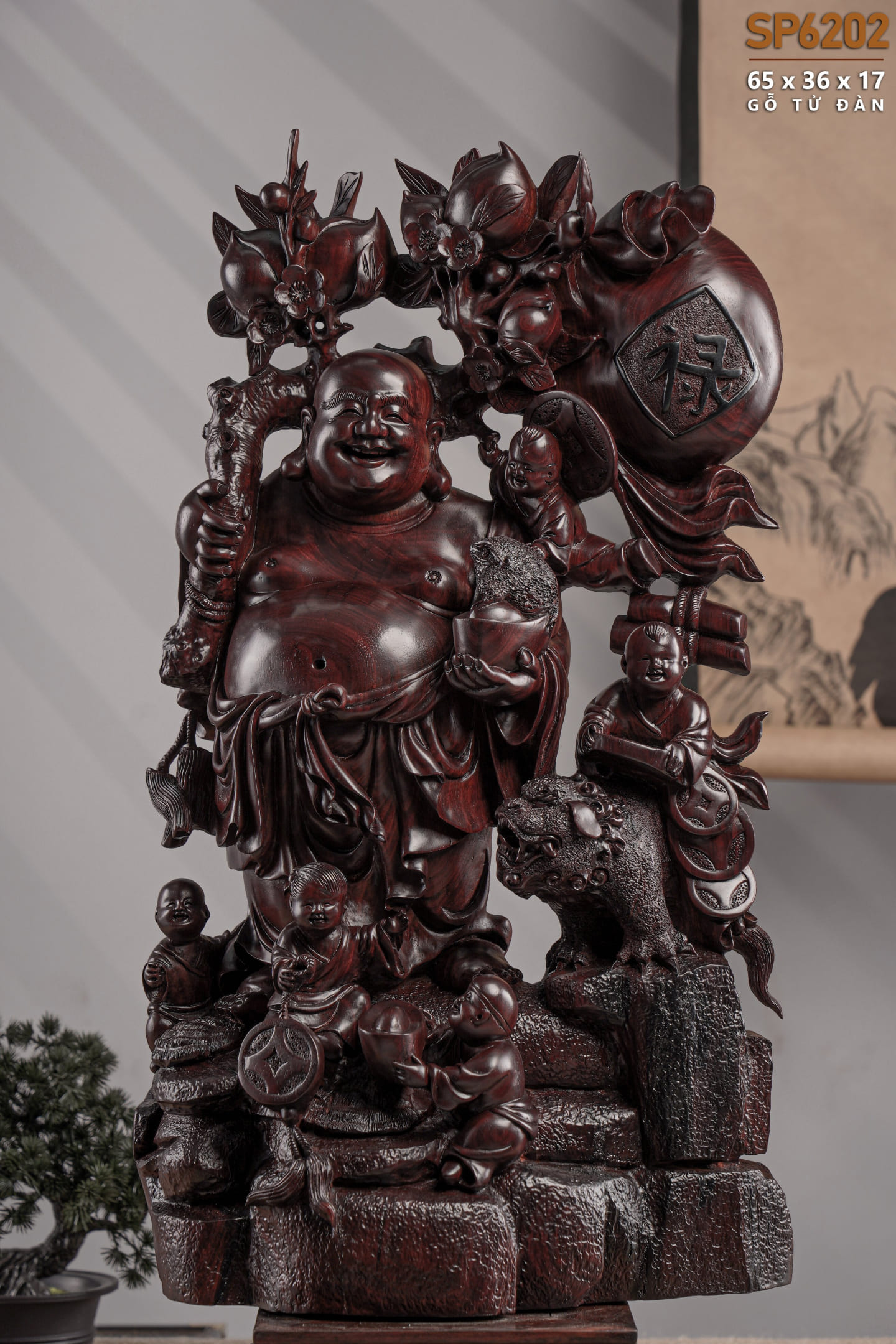 Đồ gỗ đẹp Liên Hà-Tượng phật Di lặc gỗ tử đàn đỏ