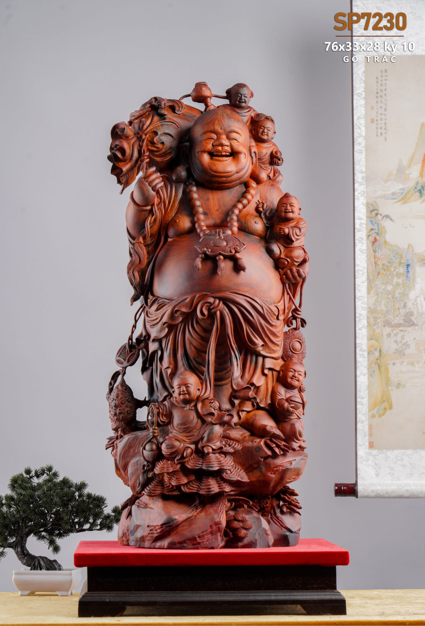 Đồ gỗ đẹp Liên Hà-Tượng phật Di lặc Ngũ phúc gỗ trắc